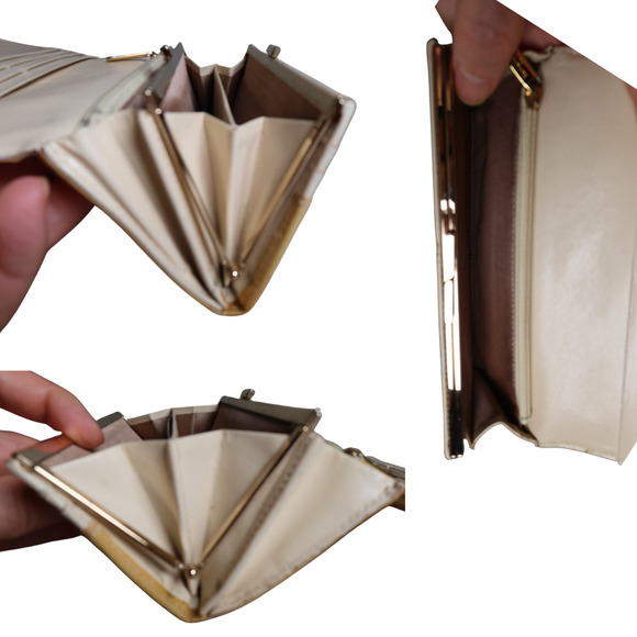 Samantha Thavasa Long Wallet Beige Patent Leather, Heart Ingrained Gold Hardware - Picture 8 of 11